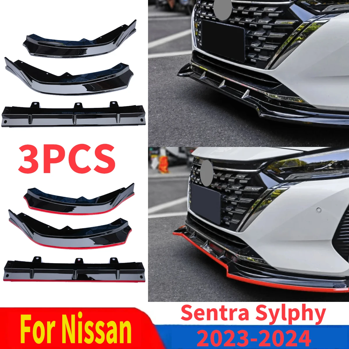 

For Nissan Sentra Sylphy 2023 2024 Car Front Bumper Splitter Spoiler Lip Diffuser Auto Accessories Modification Exterior Tuning
