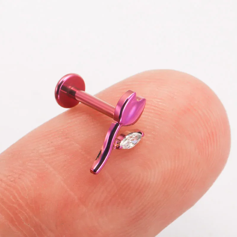 ZOOR F136 التيتانيوم الورد مختبر ثقب اللولب القرط Labret مسمار الغضروف القرط داخليا الخيوط شقة تشيكوسلوفاكيا الزنمة مجوهرات للجسم #5