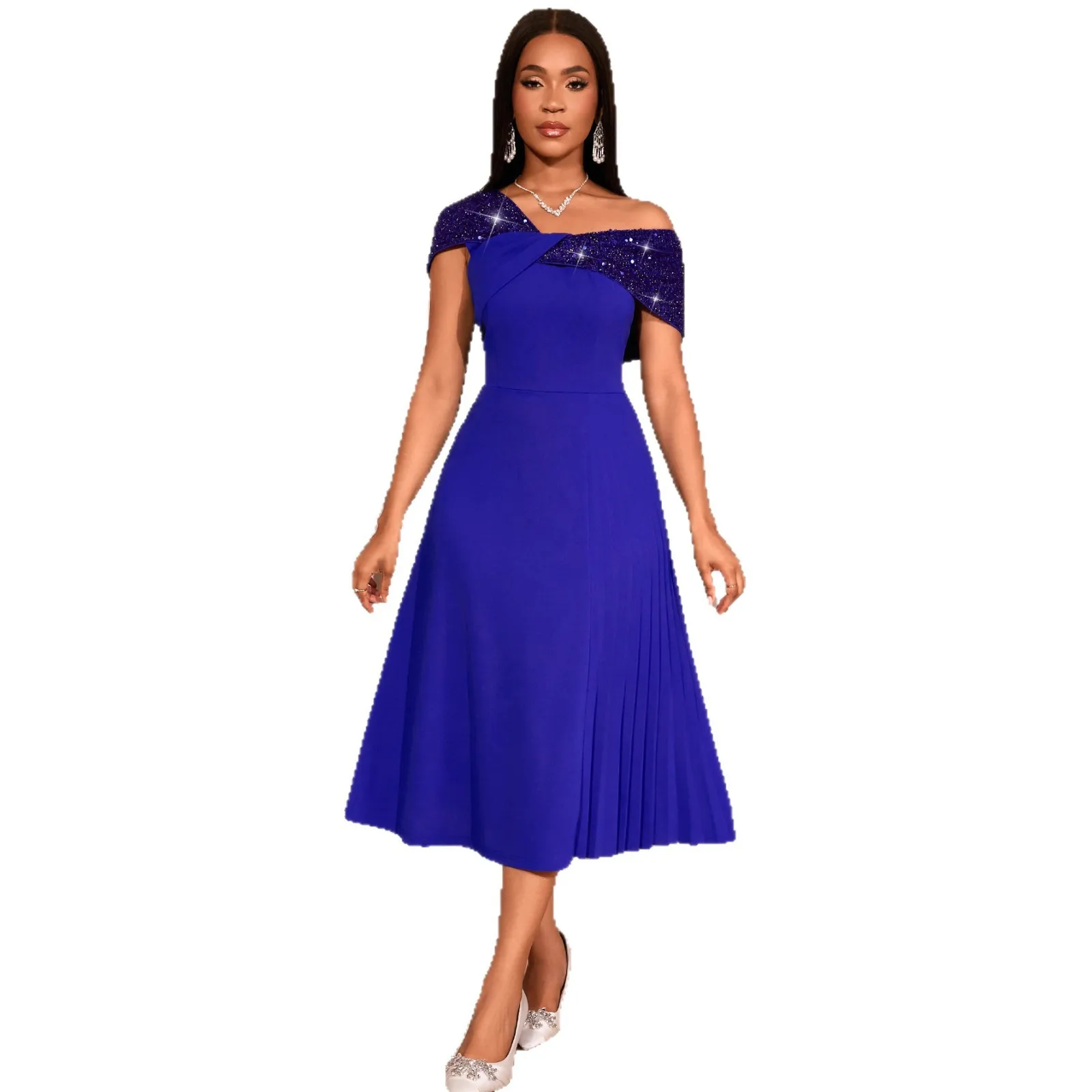 

Sequin Dashiki African Dresses for Women Autumn Elegant African Short Sleeve Sequin Plus Size Party Evening Midi Dress Outfits