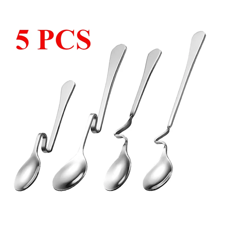 5PCS Creative Stainless Steel S-shaped Cup Spoon Restaurant Hotel Curved Handle  Coffee Milk Tea  Stirring Kitchen Tools