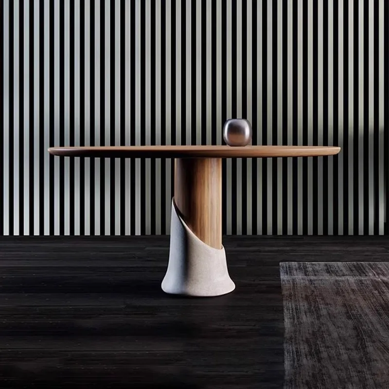 Italian minimalist North American black walnut solid wood dining table large apartment round tea table log dining table