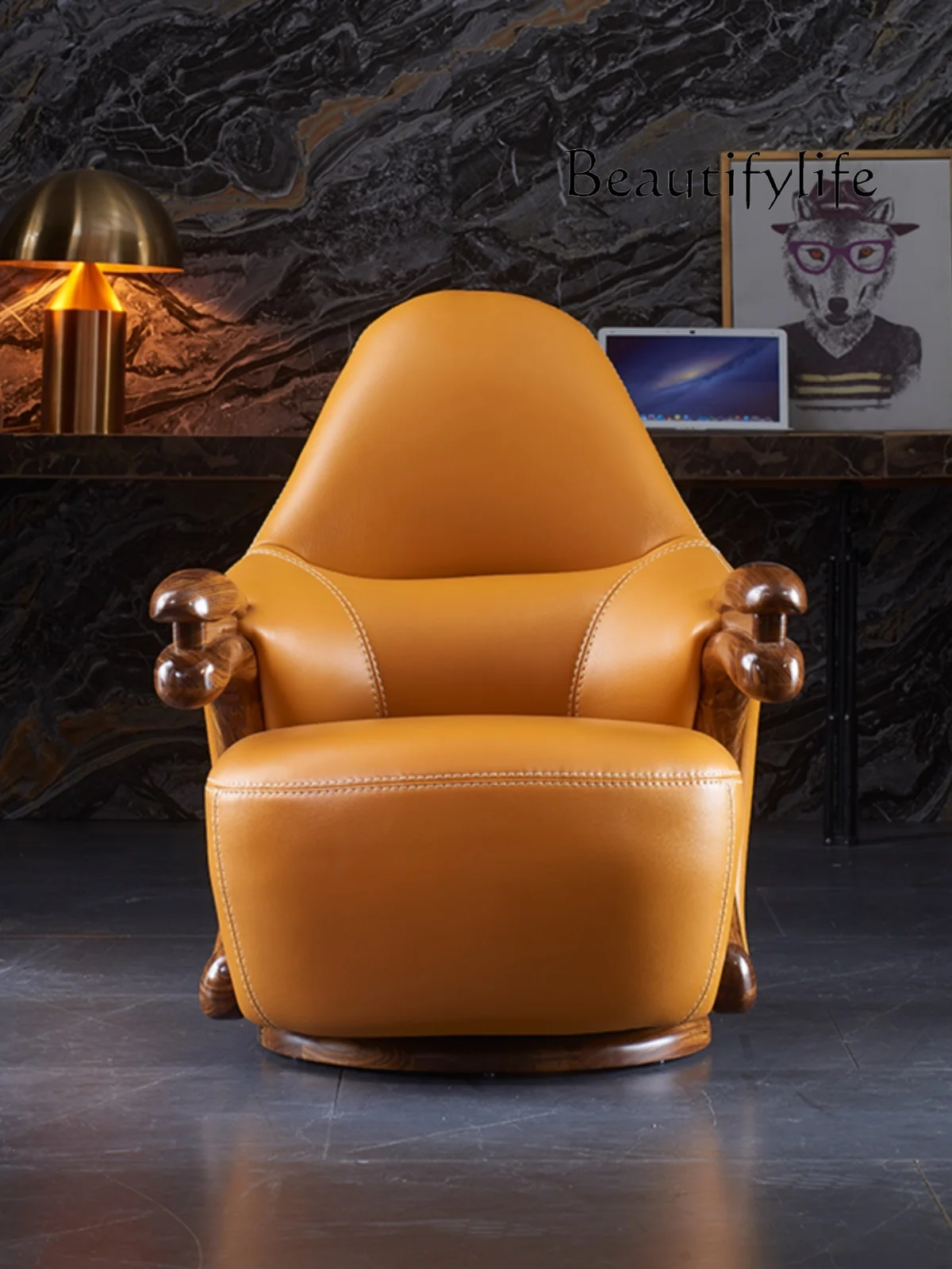 New Chinese Style Single-Seat Sofa Chair Light Luxury Ugyen Wood Lounge Chair Nordic Simple High-End Swivel Chair