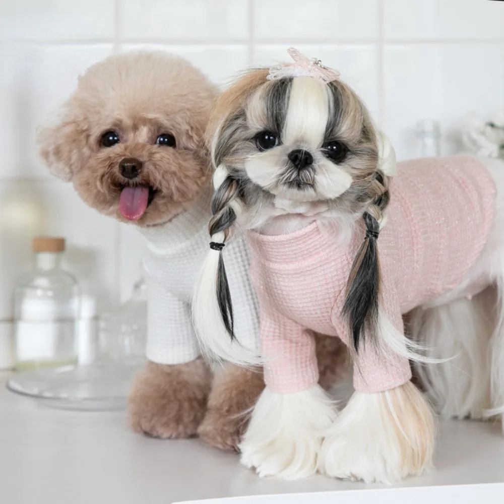 Autumn Winter Pet Clothes Long Sleeved Base Shirt Cute Solid Color High Neck Hoodie Comfortable Warm for Dogs and Cats