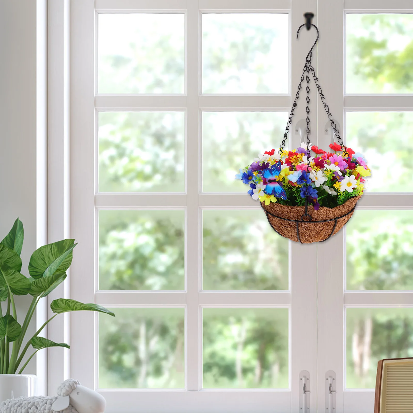 

Artificial Flower Hanging Pot Flowers Decoration Basket Basin Suspending Planter Iron
