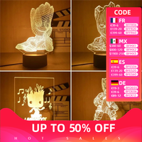 Marvel Avengers Groot Night Light Anime Toys Action Figure Disney Table Lamp Tree Man Groot Acrylic Model Kids Christmas Gifts