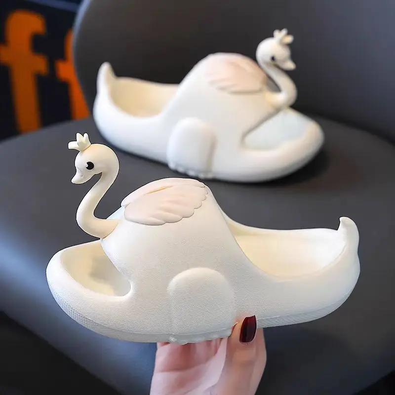 2026 New Girls Slippers EVA Cartoon Cute Little Swan Clogs & Mules Children Non-slip Indoor Slippers Cool Slides