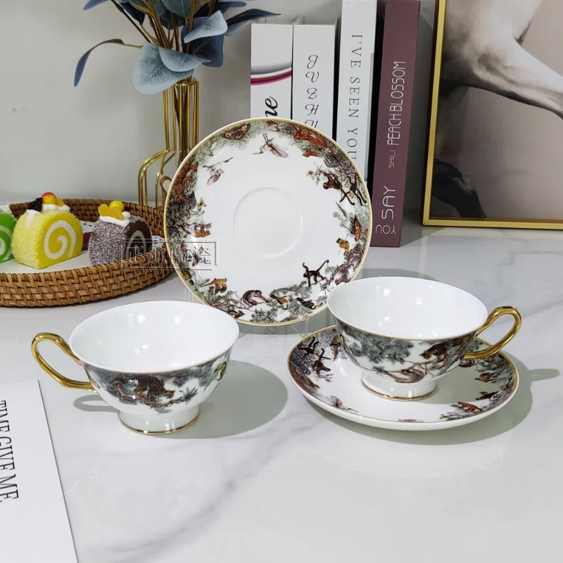 

European Style Ceramic Coffee Cup and Saucer Set with Elegant Floral Pattern Luxury Gift Box for Afternoon Tea Party