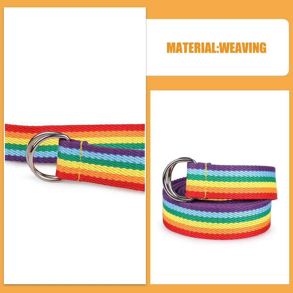 2Pcs Rainbow Stripe Weaving Waist Belt for Women D-Ring Design Adjustable Wide Waistband Trendy Belts for Jeans Dresses Wrap