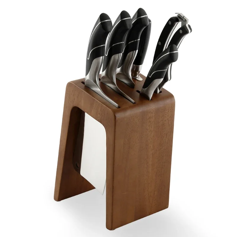 Thick Rubber Wood Kitchen Knife Holder Ventilation Mildew Proof Slicing Scissors Chef Knife Stand Block Storage Knives Rack