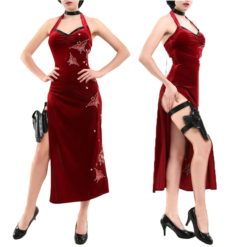 

Movie Secret Service Ada Wong Cosplay Dress Uniform Halloween Christmas Women Red Lace Cheongsam Lingerie Suit Cosplay Costume