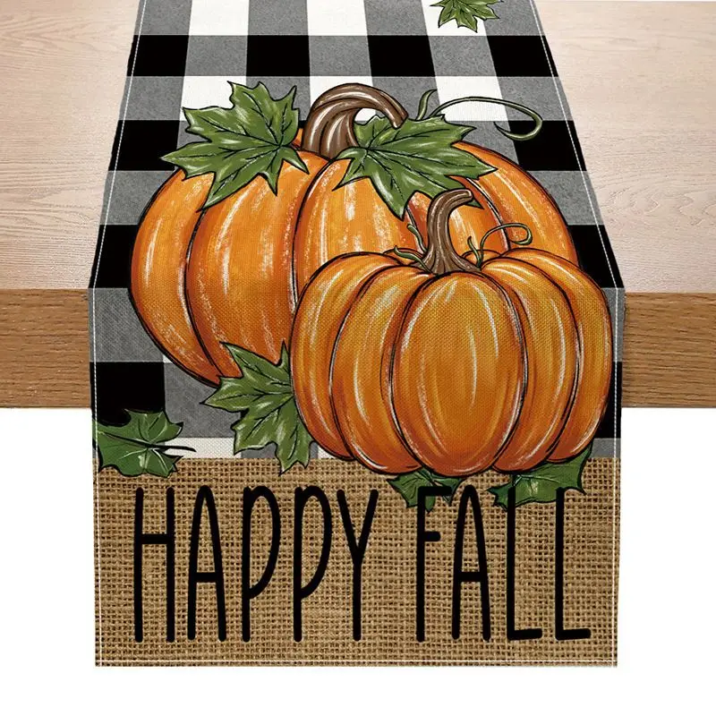 VIKAMA Fall Thanksgiving Table Runner Pumpkin Maple Leaf Linen Table Runner Farmhouse Dining Table Autumn Harvest Table Decor