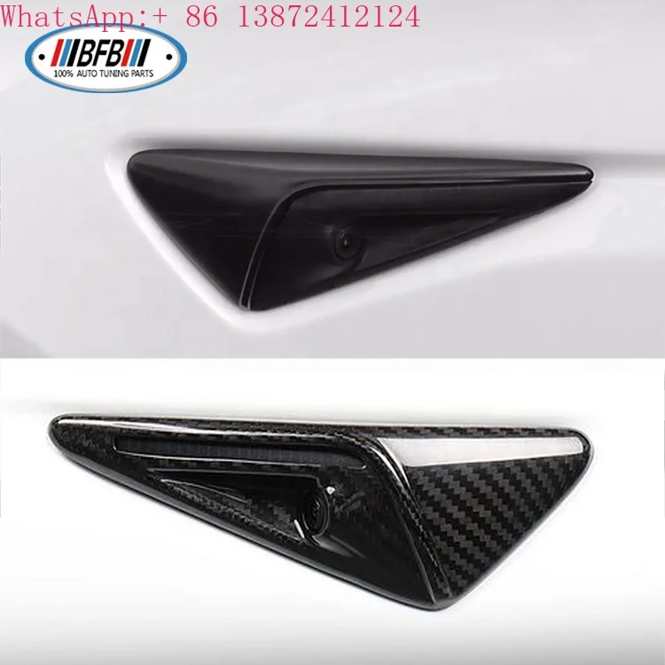 

Full Cover Side Fender Real Carbon Fiber Camera Vent Cover Trim for Tesla Model S 2022
