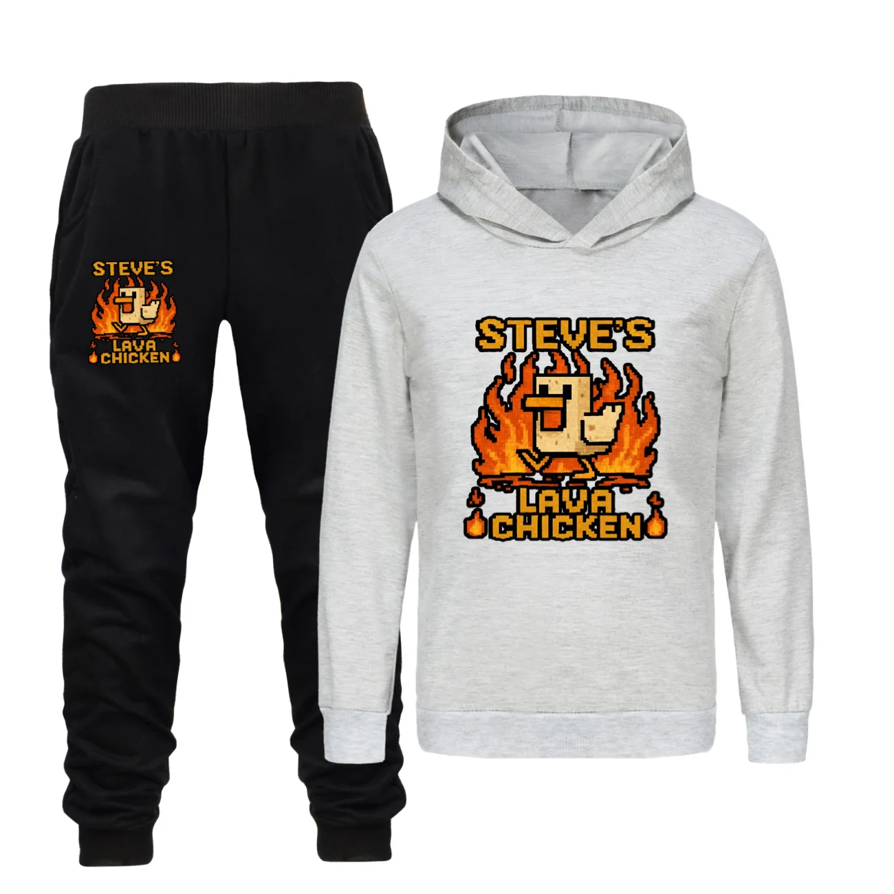 

STEVE 'S LAVA CHICKEN Funny Boys Girls Sweat Suit Set Children's Leisure Fashion Sweatshirt +black Trousers Set