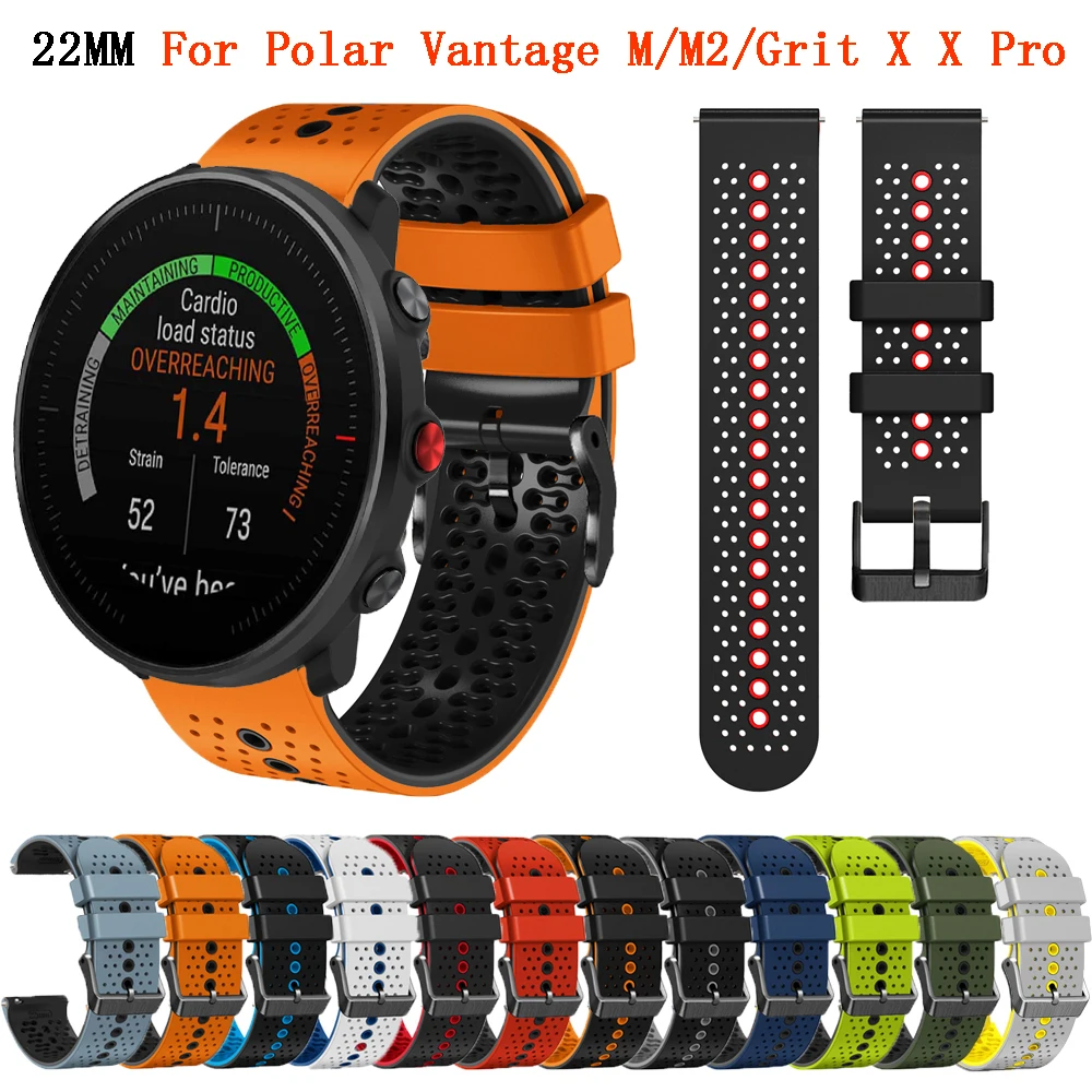 Pulseira de substituição de silicone, pulseira para Polar Vantage, M M2, pulseira esportiva V3, pulseira Grit X Pro, smartwatch, 22mm