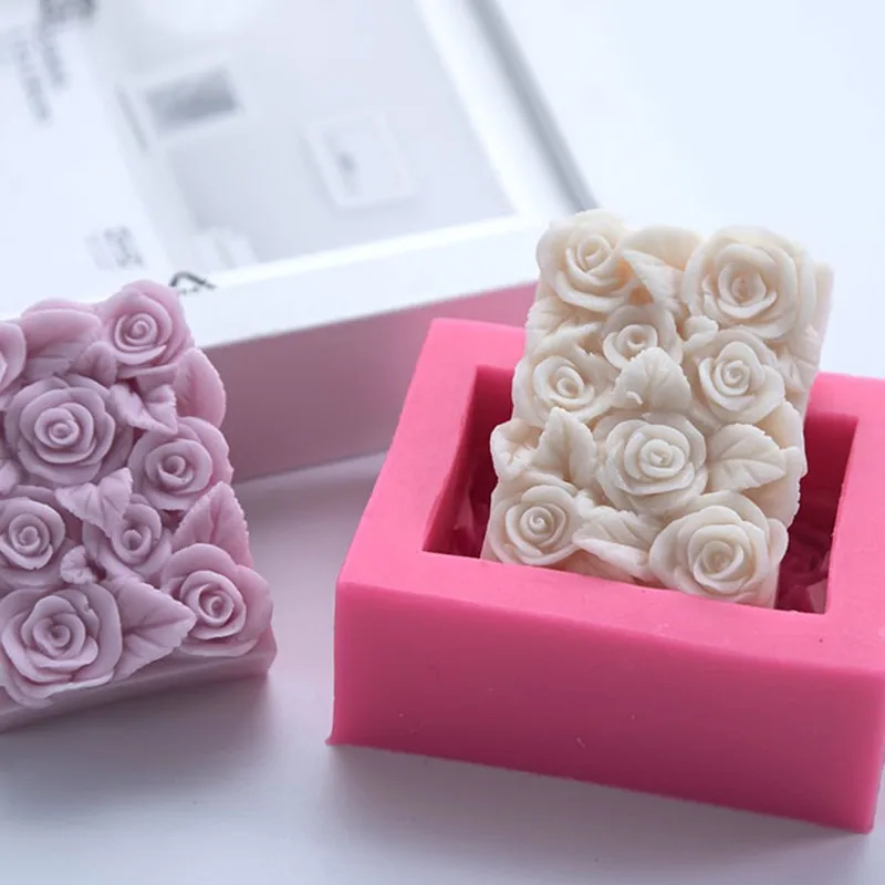 1Pcs Silicone Soap Mold Flexible Easy Removal Rectangle Rose Flower Mould Handmade Soaps Making Tool Random Color