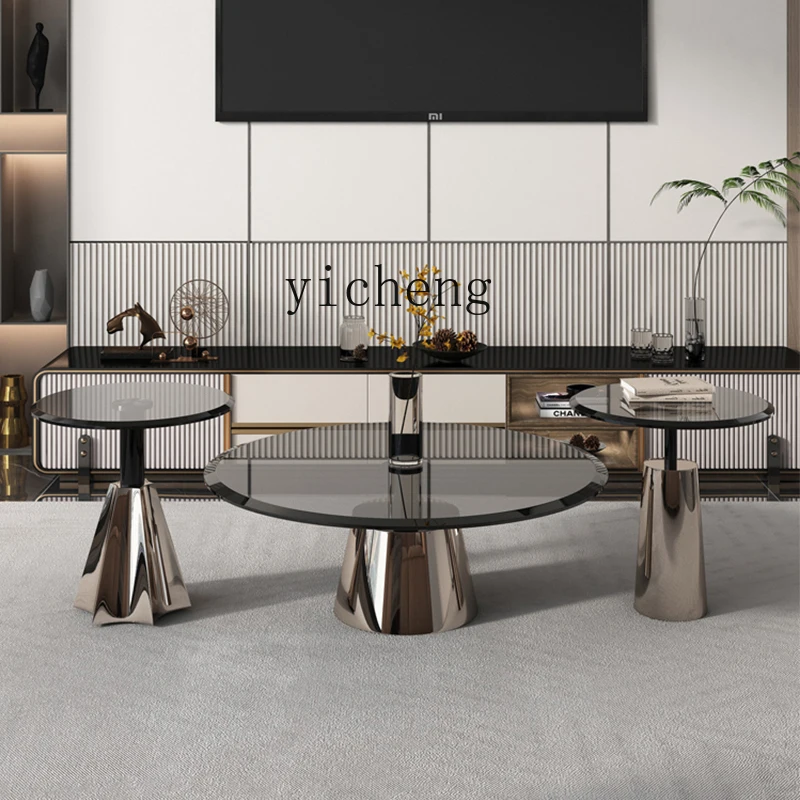 

LSL Light Luxury Round Stainless Steel Coffee Table Tempered Glass Side Table Sofa Living Room Home Use