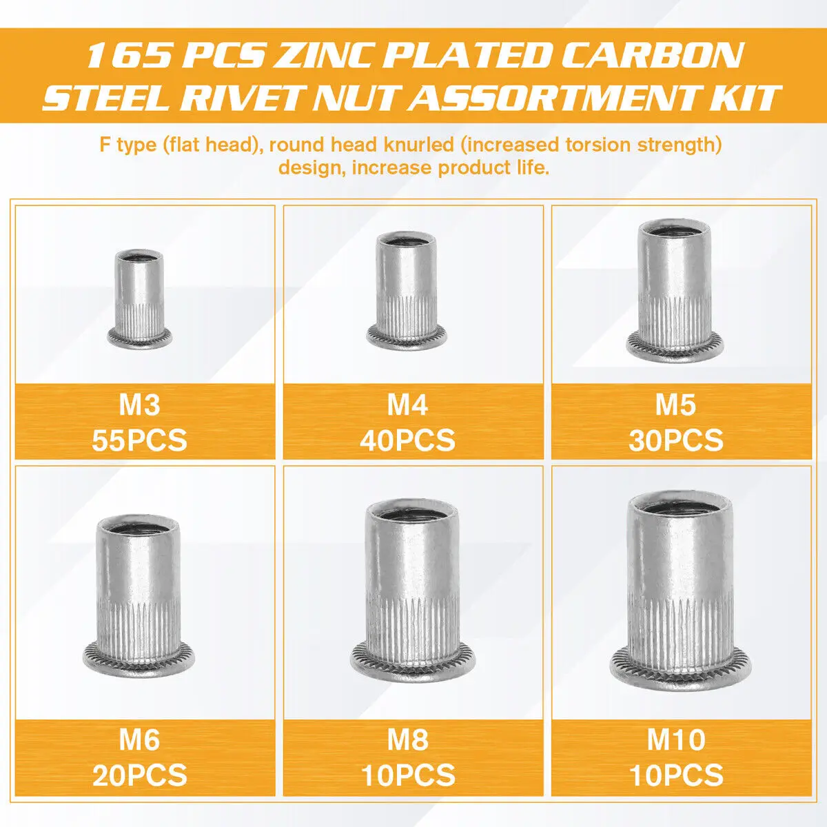 165 قطعة الخيوط جوزة برْشام مجموعة متنوعة الألومنيوم ريفنوت إدراج Nutsert شقة رئيس M3 M4 M5 M6 M8 M10 الخيوط برشام