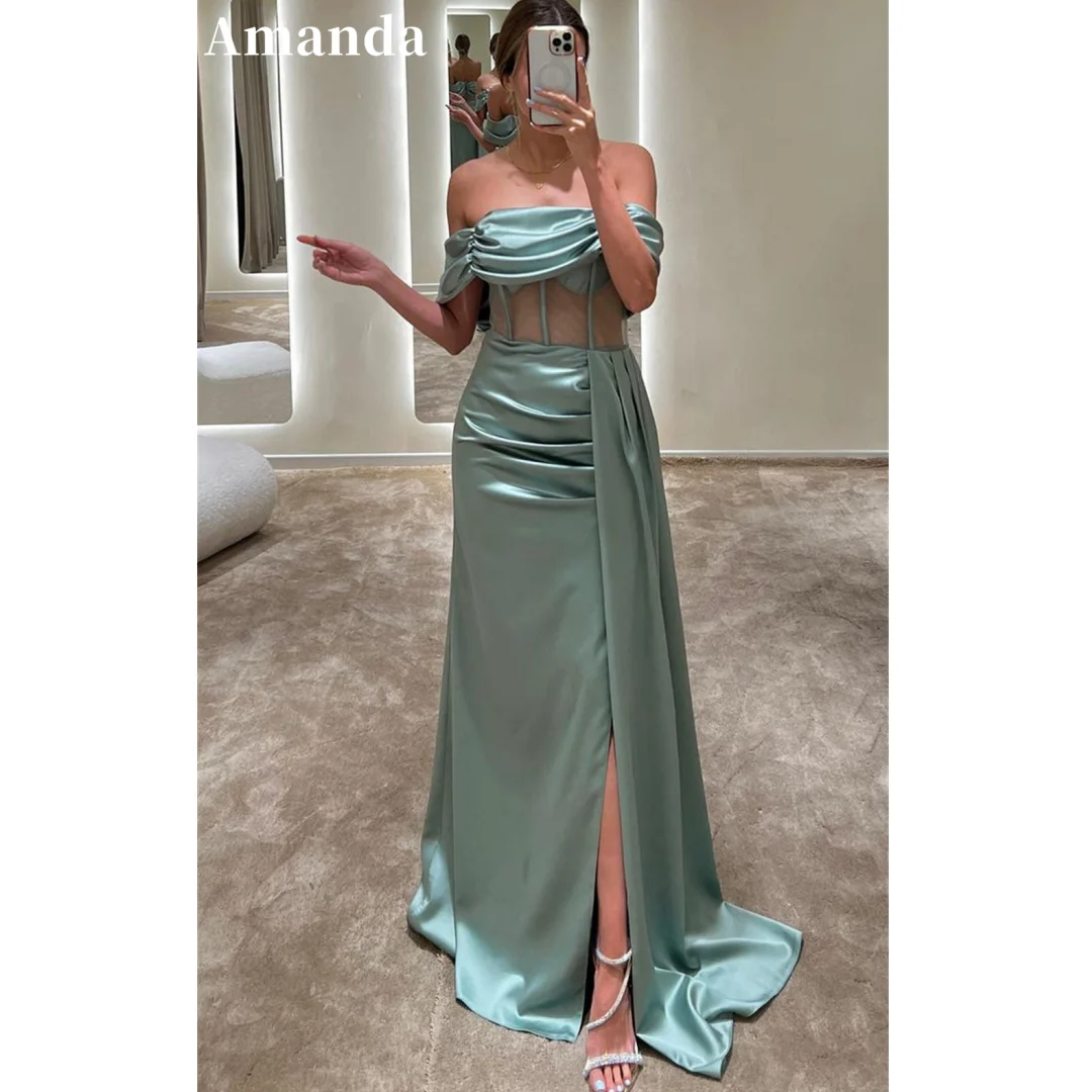 

Amanda Strapless Satin vestidos de noche Mermaid Prom Dresses Elegant Sleeveless Floor-Length Sexy Side Split Formal Evening