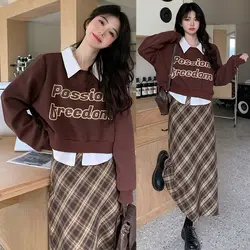 Plaid Long Skirts for Women Fashion 2024 Vintage Y2k Korean Streetwear Crochet Brown Skirt Women Spring Summer Women's Clothing