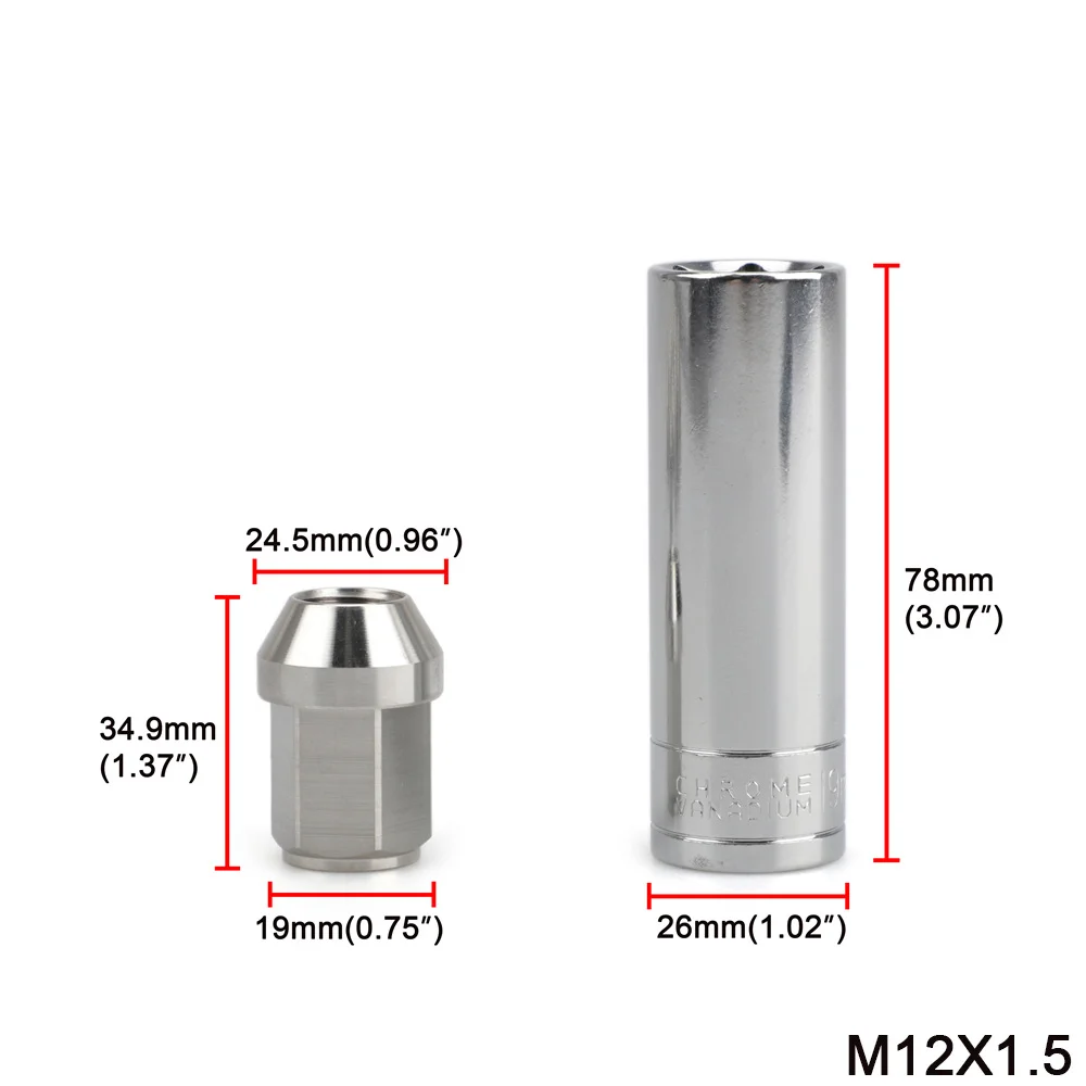 12*1.5 12*1.25 14*1.5 Retrofit Wheel Nuts 19 Long 35mm 304 Stainless Steel With Sleeve Tyre Screws Lug Nuts Exterior Parts