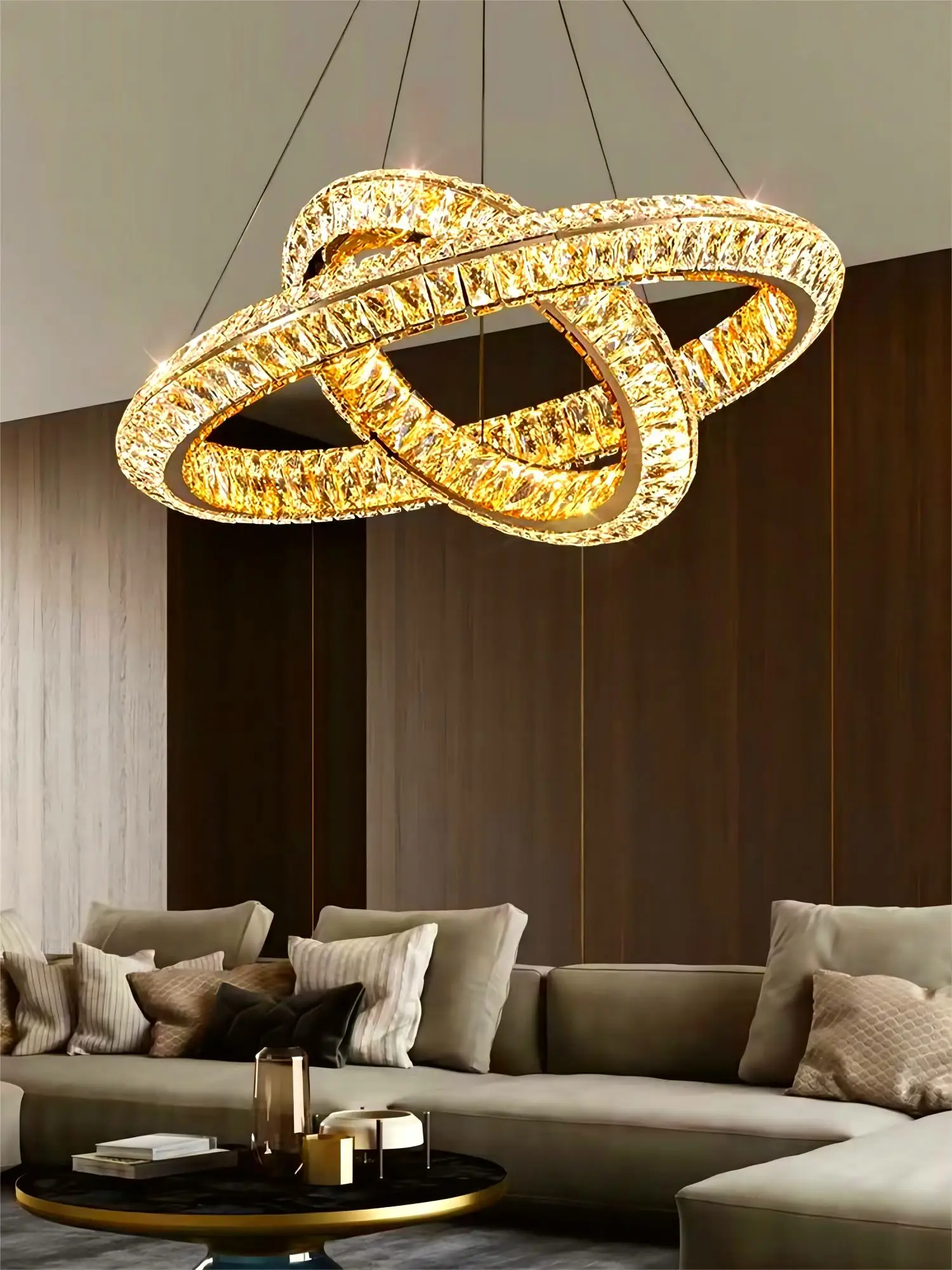 Postmodern Luxury Living Room Crystal Chandelier Luxurious Crystal Rings Pendant Lamps Creative Dining Crystal Hanging Lights