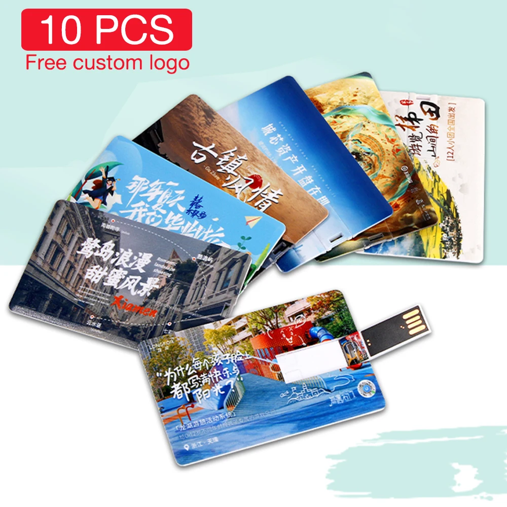 10 Pieces Mini Card USB Flash Drive 128GB Free Custom Logo Pen Drive Color Printing Memory Stick 10PCS Lot Wholesale Pendrive