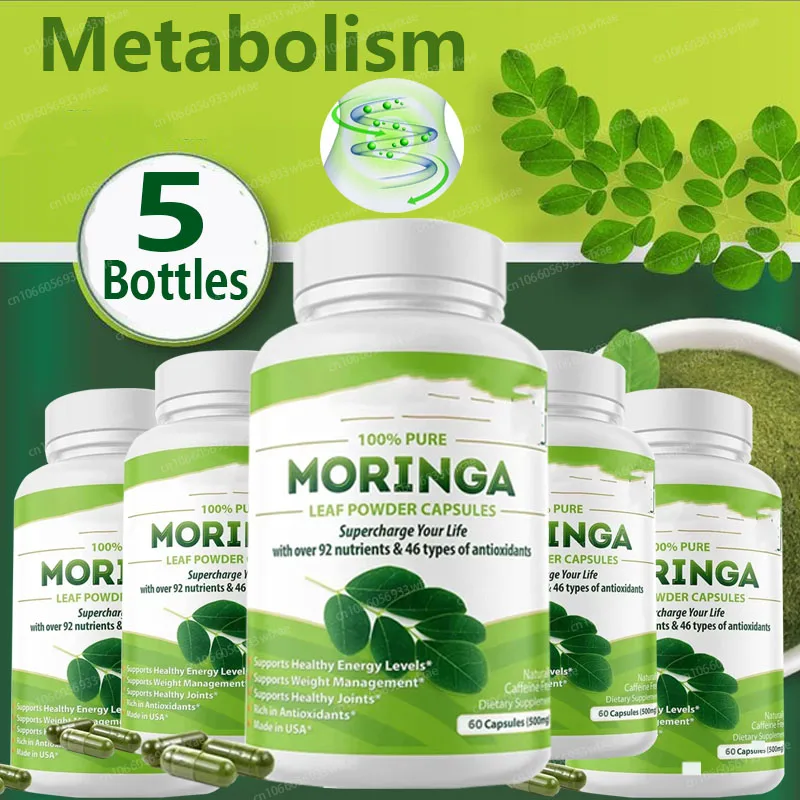 3/5 botellas de cápsulas orgánicas de Moringa que apoyan la salud inmune y digestiva aumenta los niveles de energía para el cuidado de la piel