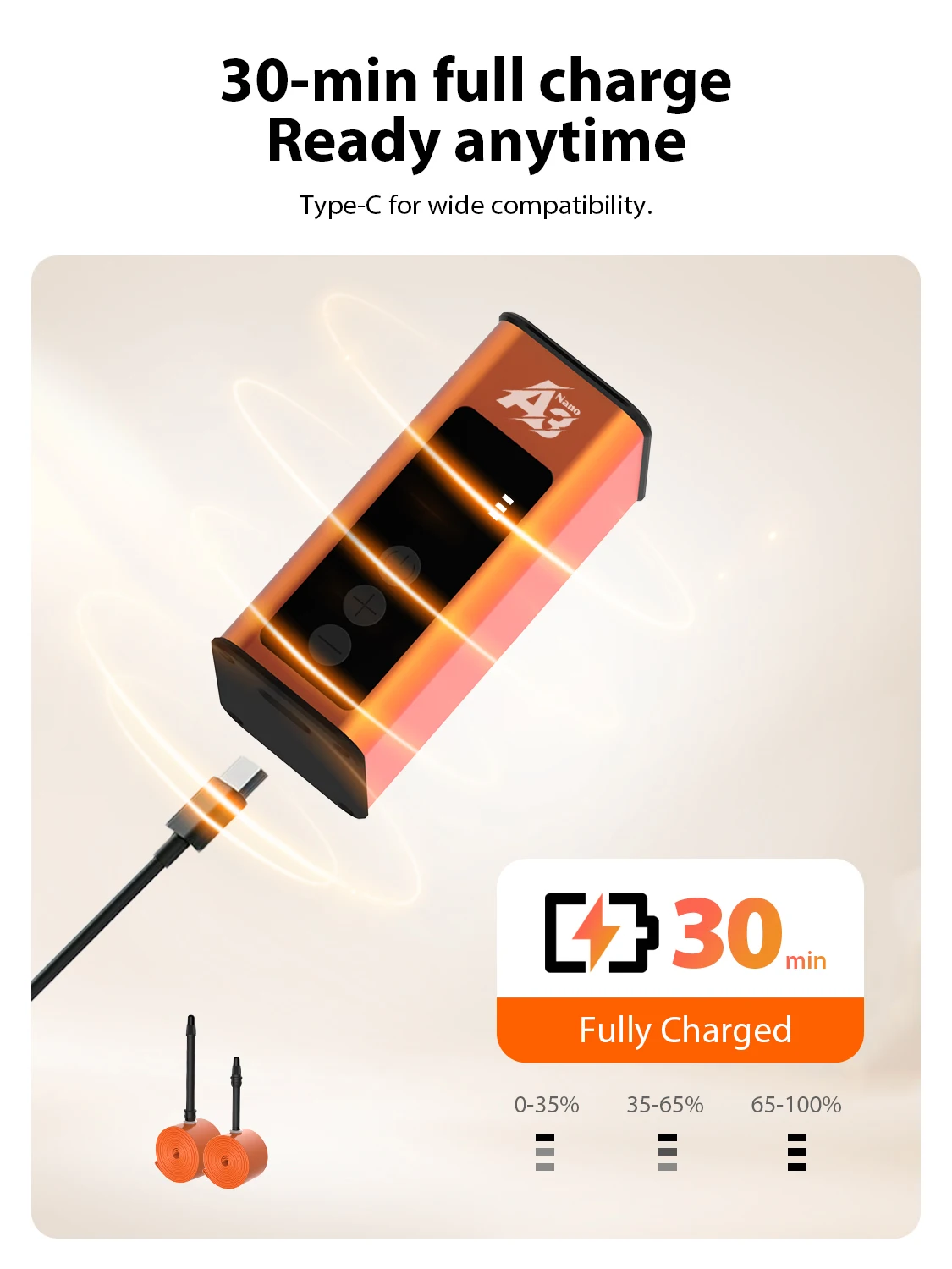 BSCOBBER A3nano Tragbarer Reifenfüller 700c TPU Elektrischer Fahrrad-Luftkompressor Fahrrad-Manometer Kabellose Pumpe Fahrradzubehör – Detail 4