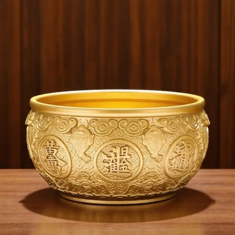 Brass golden toad treasure bowl with lid, sand gold color, office desk decoration, opening gift, wholesale from manufacturer