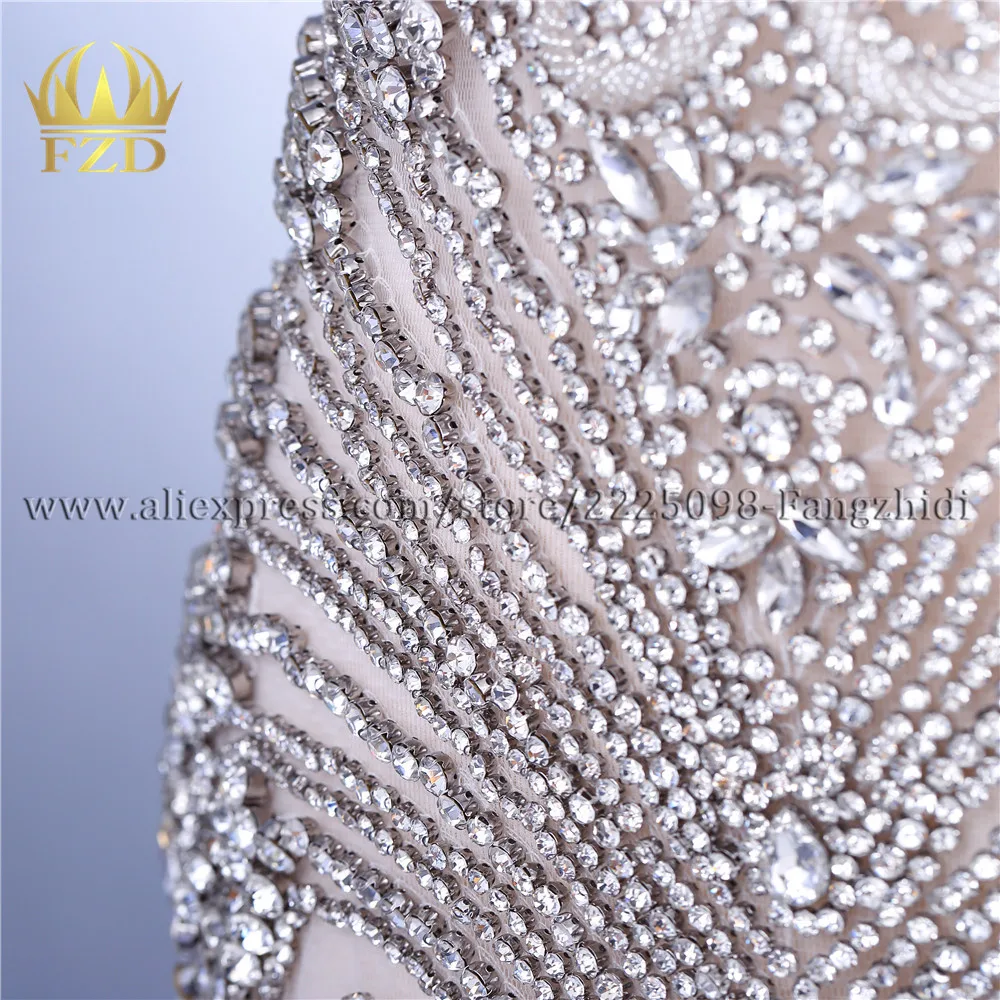 FZD 1 Piece Silver All rhinestones Crystal Stone Beaded Bodice Patches beads Apprarel for Wedding Dresses, DIY Decorative Cloth