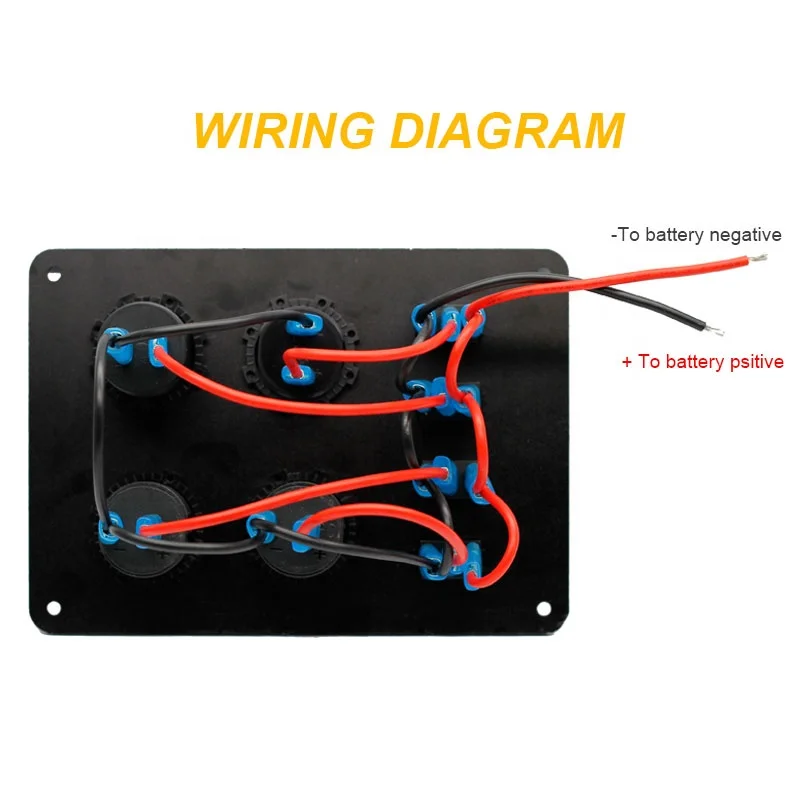 4 Gang Rocker Switch Panel with USB Charger Voltmeter Waterproof 12V-24V DC Rocker Switch with 4.2A Dual USB Charger and Night