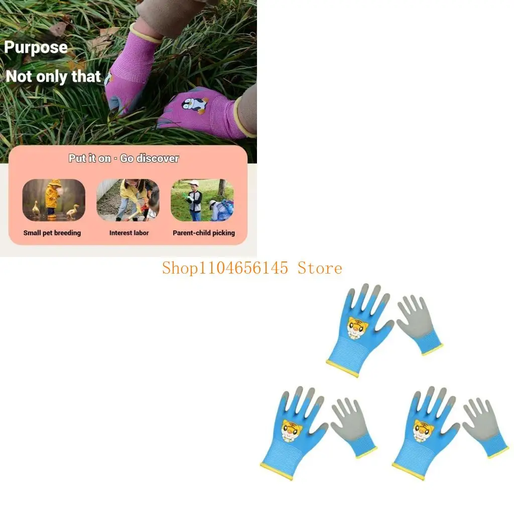 5asd 3 Pairs Kids Safety Work Gloves for Gardening Camping Waterproof Breathable Latex Coated Gloves Wear Resistant