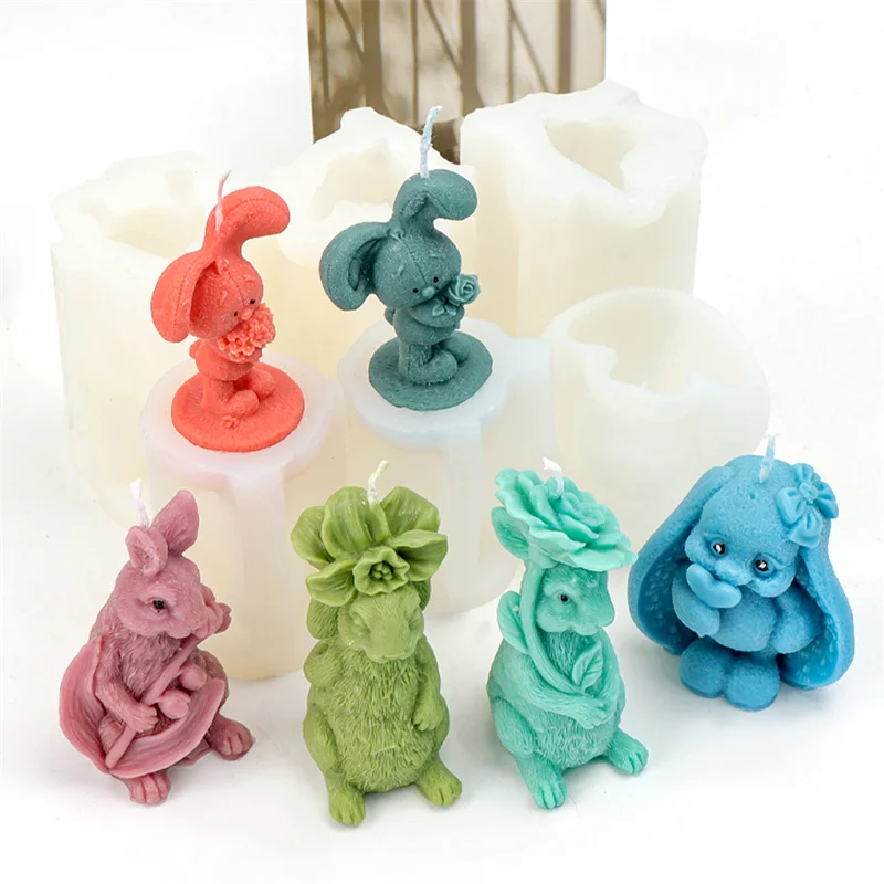 Osterhase Silikon Kerzenform DIY Blume Kaninchen geformt Osterkerze Gips Kuchenform dekorative Geschenke Heimgebrauch