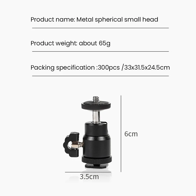 Tripod Ball Head 360° Rotatable Metal Mini PTZ with 1/4 hot Shoe Camera Mount Adapter for Camera Pocket Light Microphone