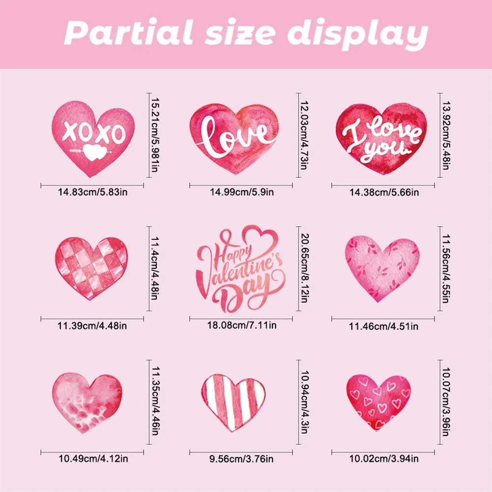 6 Piece Heart Window Clings Double-Sided for Valentine's Day Decoration Use on Smooth Glass Surfaces Indoors Outdoors