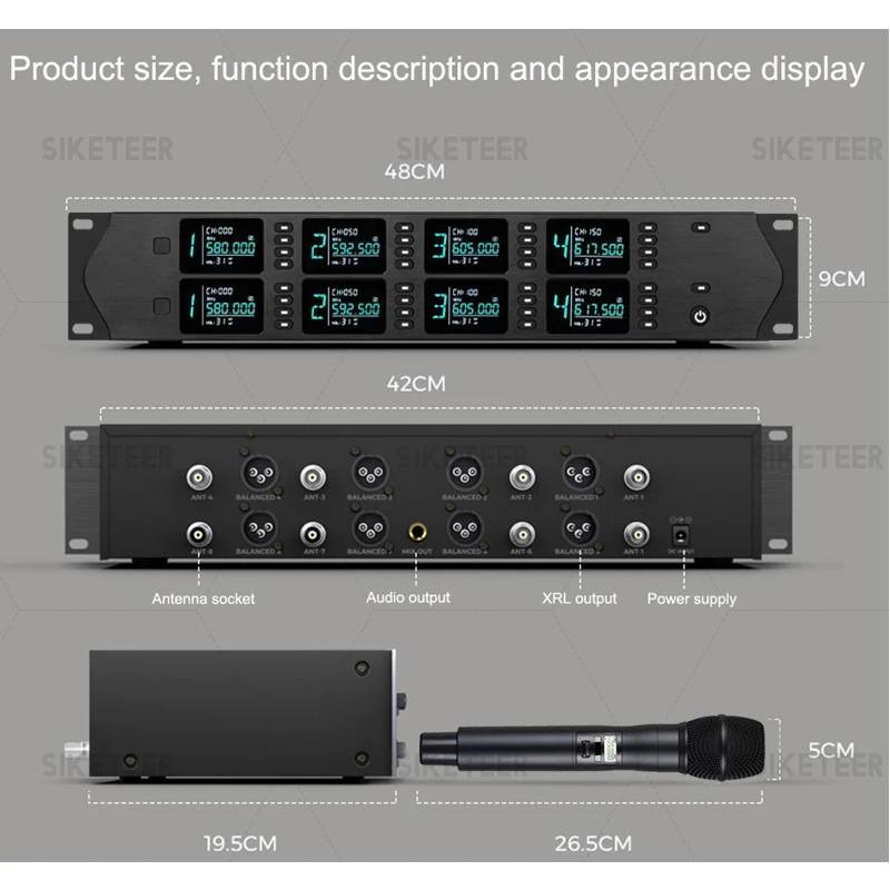 Professional UHF wireless 8-channel gooseneck microphone for lectures, teaching, conference rooms, wireless microphones