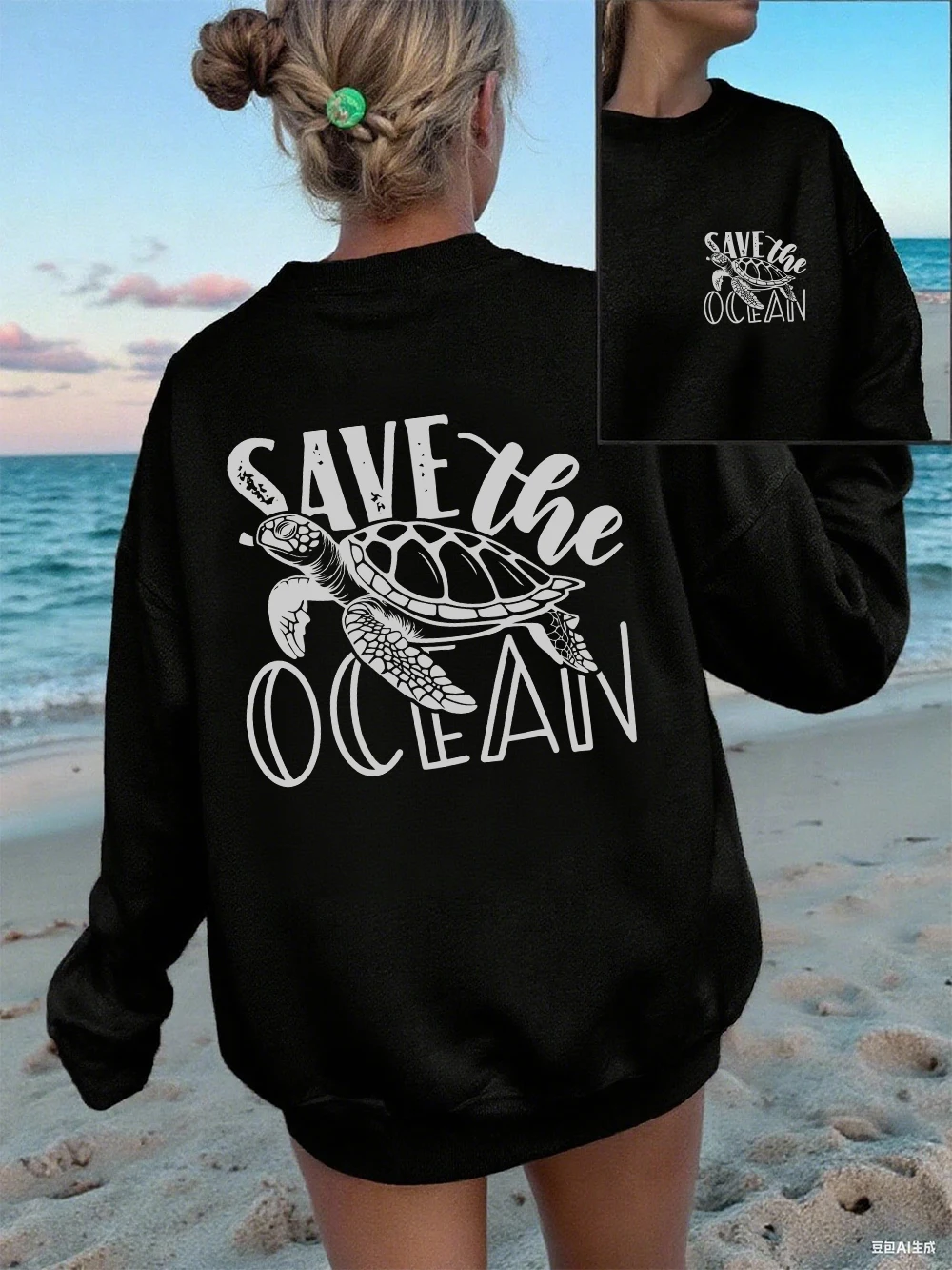 Schützen Sie die Locale Schildkröte Druck Sweatshirts Frauen Crewneck Hoodies Lose Fleece Warme Pullover Herbst Lässige Damen Kleidung