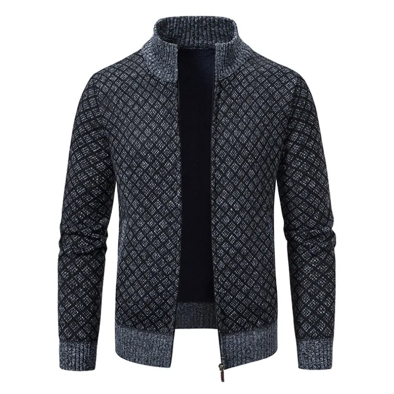

2025 Spring Autumn New Stand Collar Knitted Jacket Casual Slim Long Sleeve Youth Top Print Zippers Design Fashion Men's Clothing