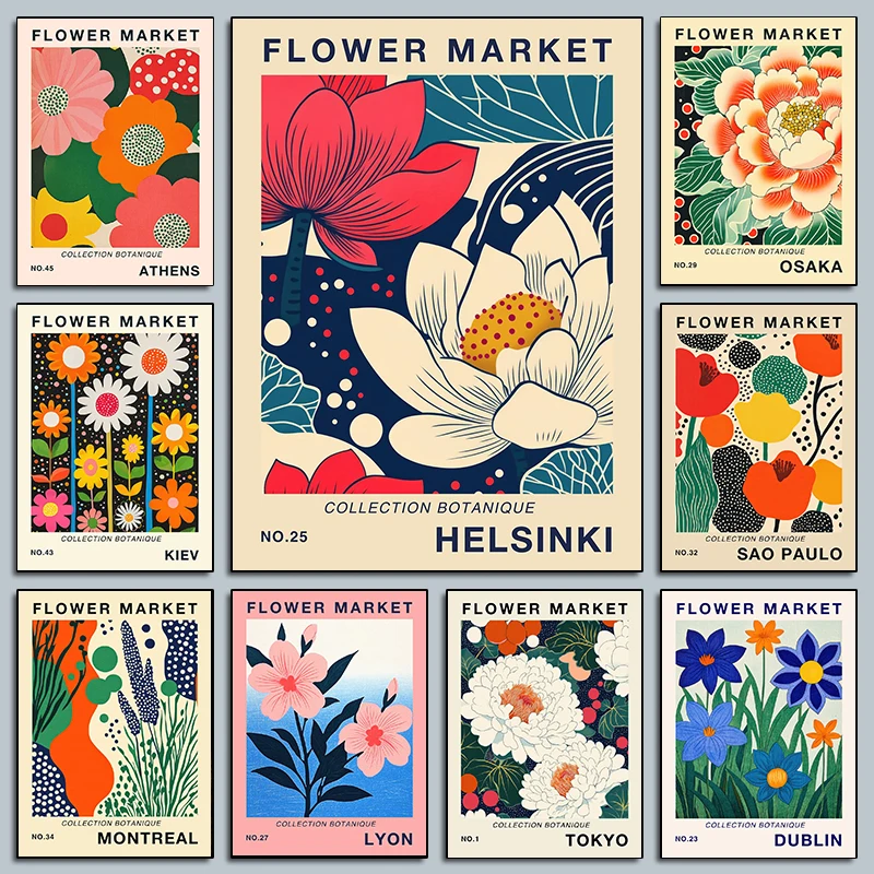 سوق الزهور الحديثة الملصقات السفر كيوتو سنغافورة مدينة مونتريال يطبع حائط لوح رسم صورة فنية غرفة المعيشة المنزلي دي