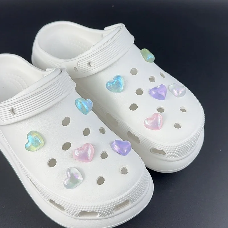 10PCS Fashion Shoe Charms Set Accessories Hole Shoe Buckle Cute Colorful Heart-sha DIY 3D Shoes Decorations Kid Party Girls Gift image 3