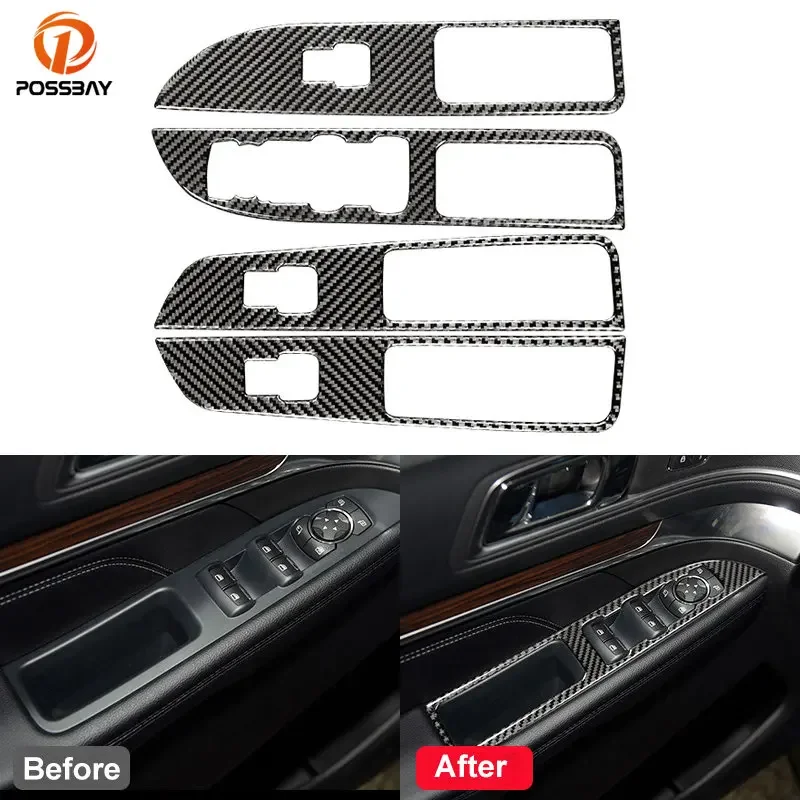 

4Pcs Real Carbon Fiber for Ford Explorer 2013-2019 Window Switch Panel Cover Trim Stickers Interior Mouldings Accessories