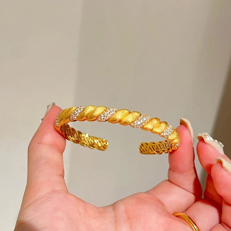

Fashion 14k Color Medieval Fried Dough Twists Gold Bracelet for Women Bride Wedding Birthday Valentine's Day Jewelry Gifts