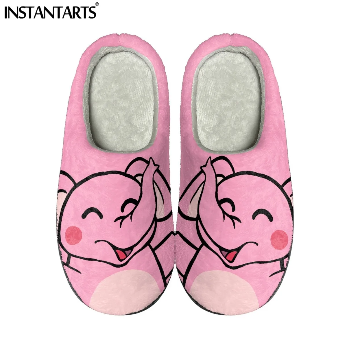 INSTANTARTS Pink Elephant Plush Slippers for Teen Girls Women Kawaii Soft Autumn Winter Cartoon Monkey/Lion chinelo feminino New