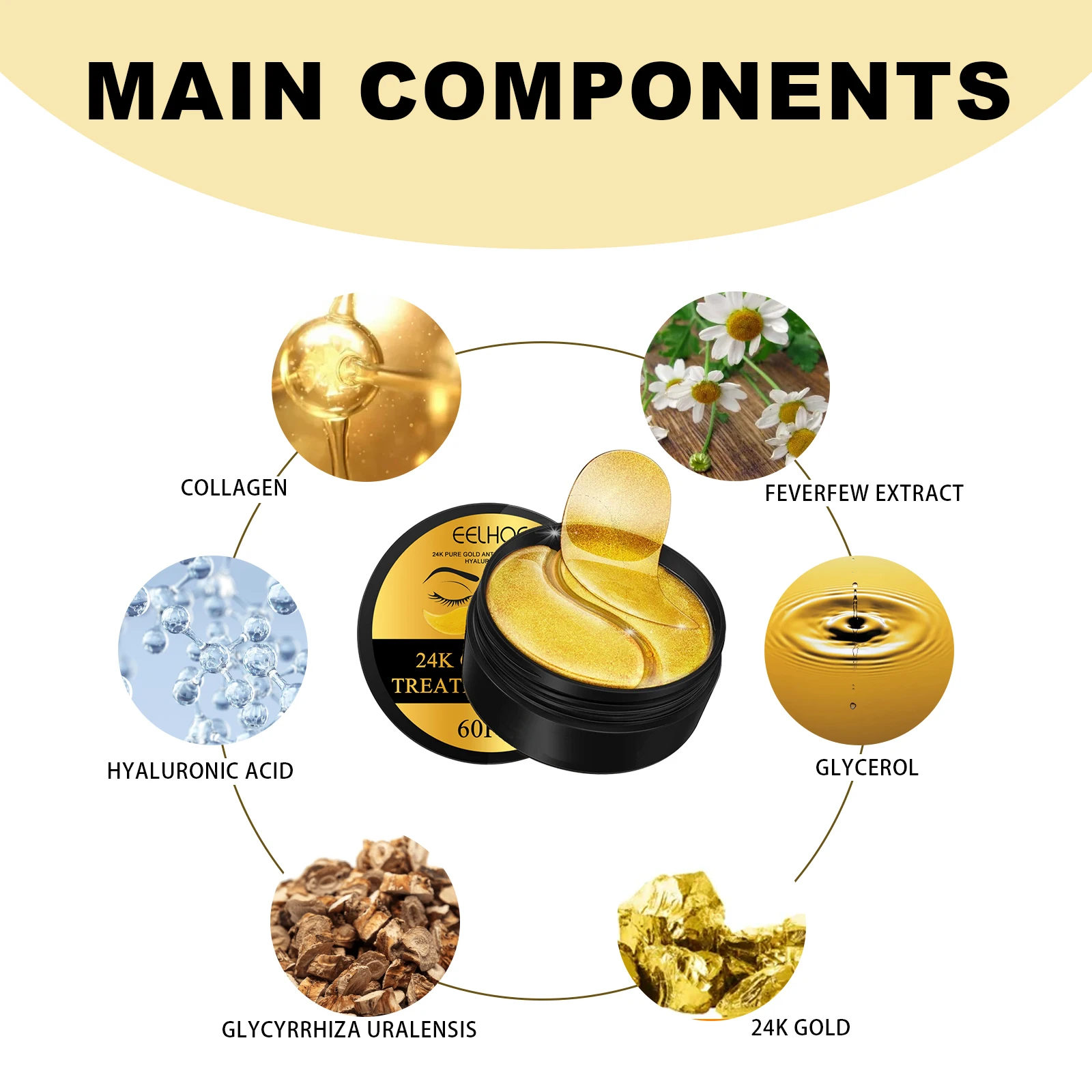قناع عين ذهبي عيار 24 قيراط ، 60 ، دوائر مضادة للظلام ، أكياس ترطيب ، بقع شد ، منتجات العناية بالبشرة #6