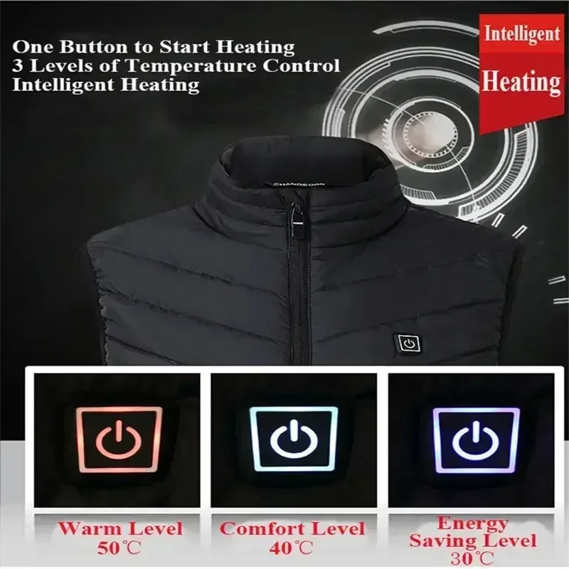 21 Heating Areas Jacket Men\'s Winter New USB Electric Heating Warm Sleeveless Vest Infrared Heating Clothes Men\'s Snow Ski Vest