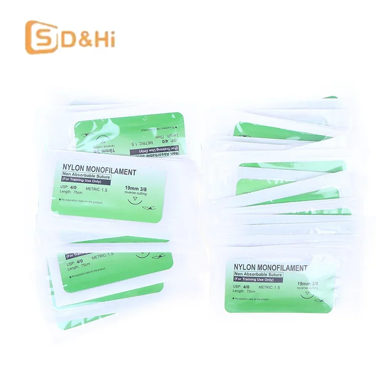 50Pcs 4/0 Medical Thread Suture Nylon Silk Veterinary Practice Suture Kit Non-injured For Medical Students Education