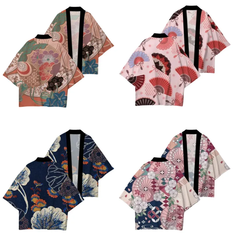 

Japanese Ukiyo-E Pattern Haori Retro Tradition Tops Asl Cosplay Costume Traditional Activities Party Outfit Adult Cardigan