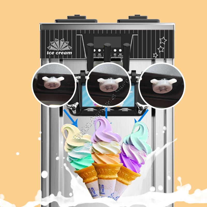 Product Tabletop Three Color Commercial Cold Soft Snack Small Vertical Cone Tabletop Three Color Ice Cream Machine