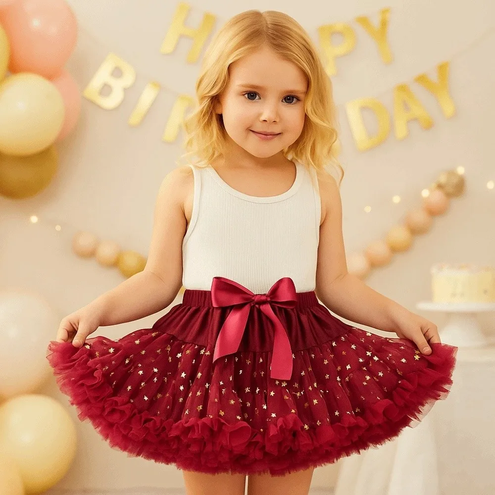 

Lovely Star Sequins Girls Tutu Skirts Fluffy Elastic Pleated Tulle Skirts Cute Breathable Ballet Dance Skirt Party Cosplay