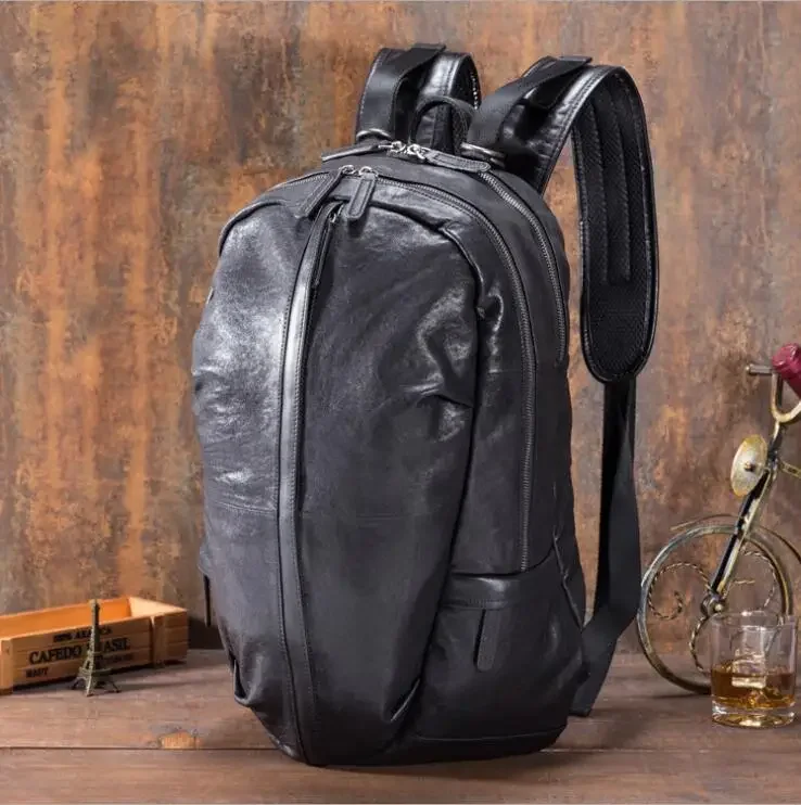 MAHEU Solf Leather Black Backpack Sheepskin Bag Big Schoolbag For Boy Men Male Female Lady Genuine Leather Bagpack Satchel